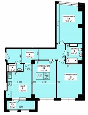 3-кімнатна 81.4 м² в ЖК Манхетен від 21 600 грн/м², Харків