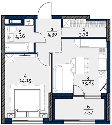 1-кімнатна 35.79 м² в ЖК POLARIS Home&Plaza від 32 289 грн/м², Київ