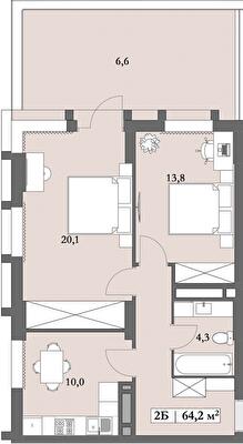 2-комнатная 64.2 м² в ЖК Lagom от 28 750 грн/м², Днепр
