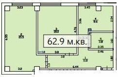 2-комнатная 62.9 м² в ЖК Усадьба от 18 750 грн/м², Днепр