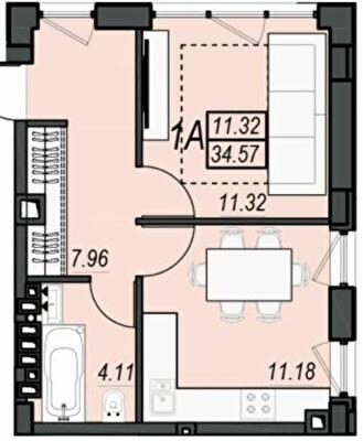1-кімнатна 34.57 м² в ЖК Sunrise City від 23 350 грн/м², м. Чорноморск