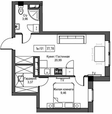 1-кімнатна 37.38 м² в ЖМ ARTVILLE від 17 800 грн/м², смт Авангард