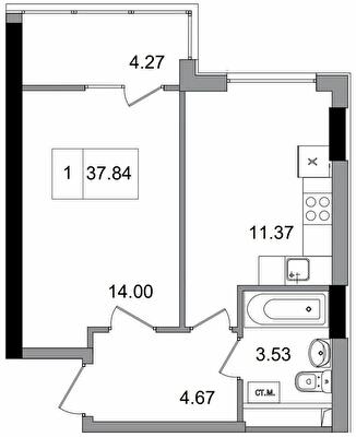 1-кімнатна 37.84 м² в ЖМ ARTVILLE від 18 200 грн/м², смт Авангард