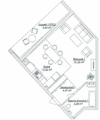 1-кімнатна 48.64 м² в ЖК KANDINSKY Odessa Residence від 70 097 грн/м², Одеса