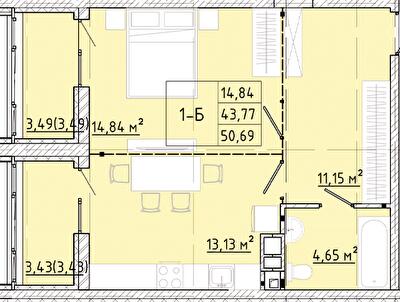 1-кімнатна 50.69 м² в ЖК Modern від 24 150 грн/м², Одеса