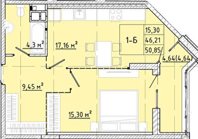 1-кімнатна 50.85 м² в ЖК Modern від 24 150 грн/м², Одеса