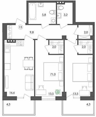 2-комнатная 71 м² в ЖК Дом на Мещанской от 36 050 грн/м², Одесса