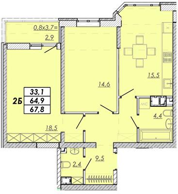 2-кімнатна 67.8 м² в ЖК Прохоровський квартал від 19 800 грн/м², Одеса