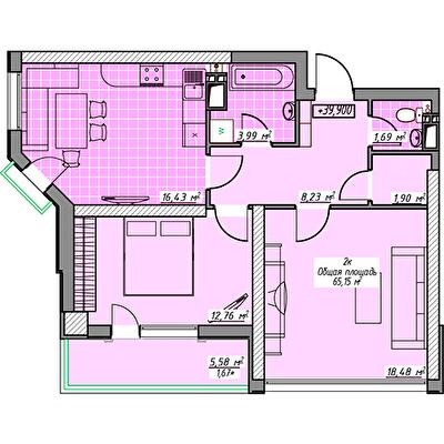 2-кімнатна 65.15 м² в ЖК Елегія Парк від 28 000 грн/м², Одеса
