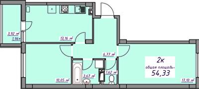 2-кімнатна 54.33 м² в ЖМ Сьоме Небо від 18 550 грн/м², смт Авангард