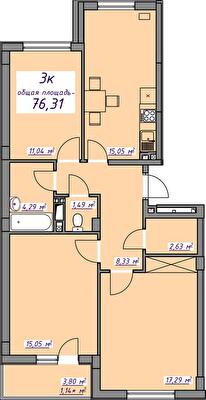 3-кімнатна 76.31 м² в ЖМ Сьоме Небо від 20 300 грн/м², смт Авангард
