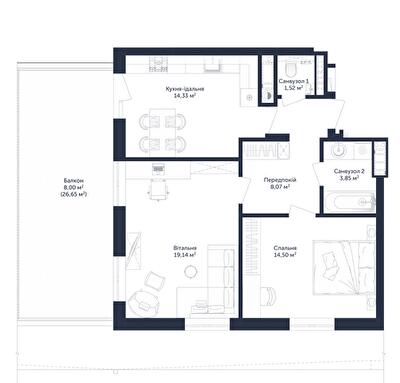 2-комнатная 69.41 м² в ЖК Viking Park от 31 050 грн/м², Львов