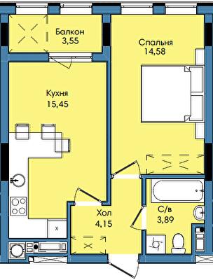 1-комнатная 41.62 м² в ЖК Washington City от 23 200 грн/м², Львов