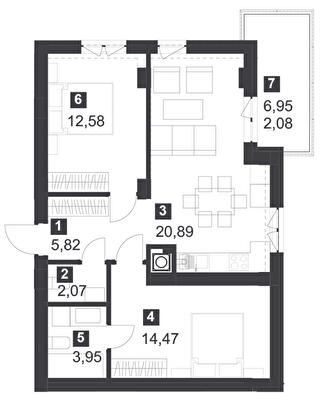 2-комнатная 62.3 м² в ЖК Малоголосківські пагорби от 35 450 грн/м², Львов