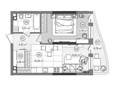 1-кімнатна 50.82 м² в ЖК Creator City від 37 376 грн/м², Київ