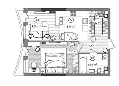 1-кімнатна 49.41 м² в ЖК Creator City від 44 625 грн/м², Київ