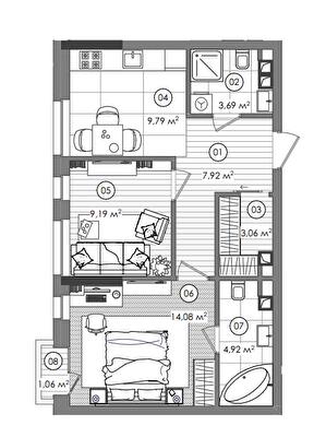 2-кімнатна 52.97 м² в ЖК Creator City від 53 865 грн/м², Київ