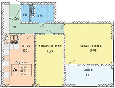 2-кімнатна 75.15 м² в ЖК Стрийська 45. Перша лінія від 23 600 грн/м², Львів