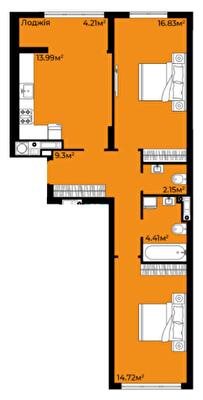 2-кімнатна 65.61 м² в ЖК Континент від 23 000 грн/м², с. Сокільники