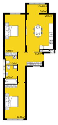 2-кімнатна 70.93 м² в ЖК Континент від 23 000 грн/м², с. Сокільники