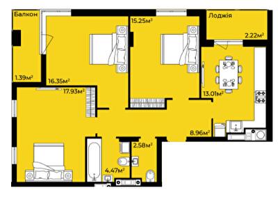 3-кімнатна 82.16 м² в ЖК Континент від 25 000 грн/м², с. Сокільники