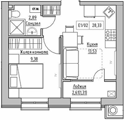1-кімнатна 28.33 м² в ЖК KEKS від 22 250 грн/м², смт Авангард
