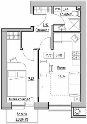 1-кімнатна 31.86 м² в ЖК KEKS від 14 900 грн/м², смт Авангард