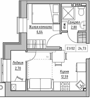 1-кімнатна 24.73 м² в ЖК KEKS від 14 750 грн/м², смт Авангард