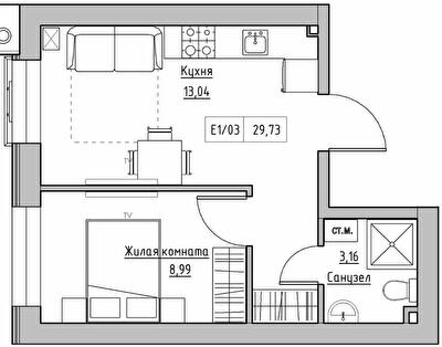 1-кімнатна 29.73 м² в ЖК KEKS від 21 950 грн/м², смт Авангард