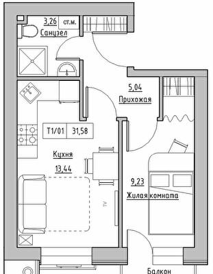 1-кімнатна 31.58 м² в ЖК KEKS від 14 750 грн/м², смт Авангард