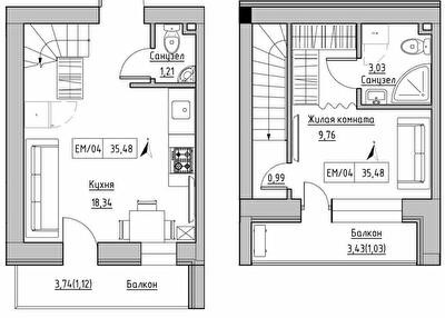 Дворівнева 35.48 м² в ЖК KEKS від 14 750 грн/м², смт Авангард