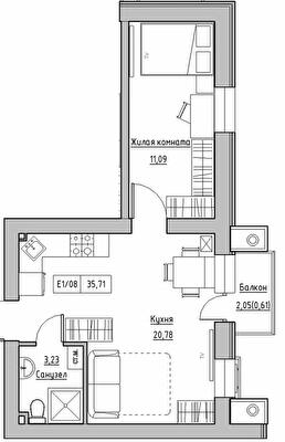 1-кімнатна 35.71 м² в ЖК KEKS від 14 750 грн/м², смт Авангард