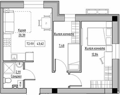 2-кімнатна 43.62 м² в ЖК KEKS від 19 900 грн/м², смт Авангард