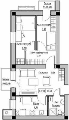 2-кімнатна 44.96 м² в ЖК KEKS від 21 250 грн/м², смт Авангард