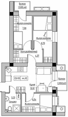 3-кімнатна 44.92 м² в ЖК KEKS від 20 150 грн/м², смт Авангард