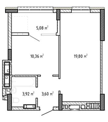 1-кімнатна 42.76 м² в ЖК Krona Park II від 23 520 грн/м², м. Бровари