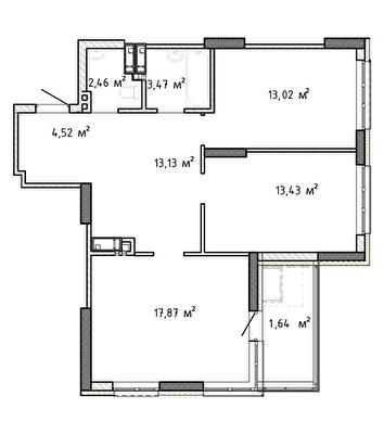 3-кімнатна 69.54 м² в ЖК Krona Park II від 23 106 грн/м², м. Бровари