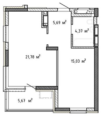 1-кімнатна 48.54 м² в ЖК Krona Park II від 23 520 грн/м², м. Бровари