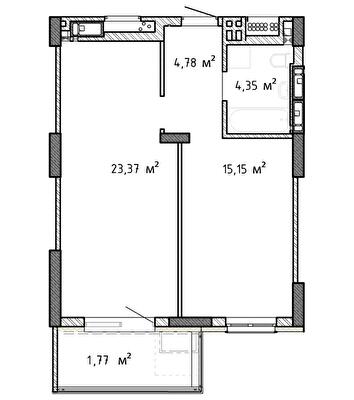 1-кімнатна 49.57 м² в ЖК Krona Park II від 24 935 грн/м², м. Бровари