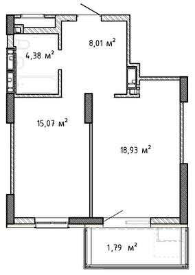 1-кімнатна 48.18 м² в ЖК Krona Park II від 23 520 грн/м², м. Бровари