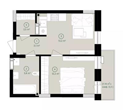 1-комнатная 37.9 м² в ЖК Дом на Вавиловых от 36 300 грн/м², Киев