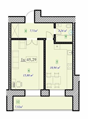 1-комнатная 45.29 м² в ЖК Ювілейний от 12 700 грн/м², Ивано-Франковск