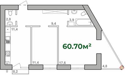 2-комнатная 60.7 м² в ЖК Городок Липки от 16 000 грн/м², Ивано-Франковск