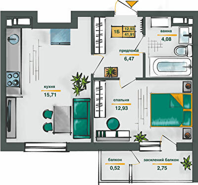 1-комнатная 41.91 м² в ЖК Сырецкие сады от 33 200 грн/м², Киев