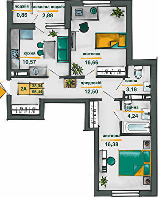 2-комнатная 66.44 м² в ЖК Сырецкие сады от 28 775 грн/м², Киев
