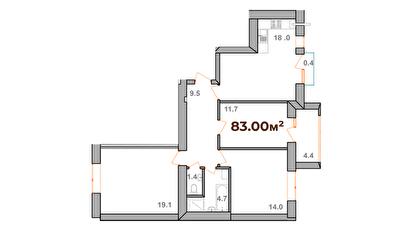 3-кімнатна 83 м² в ЖК Опришівська Слобода від 11 200 грн/м², Івано-Франківськ