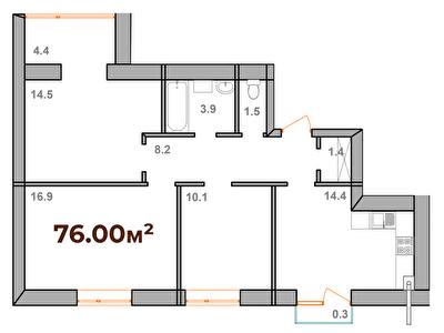 3-кімнатна 76 м² в ЖК Опришівська Слобода від 11 200 грн/м², Івано-Франківськ