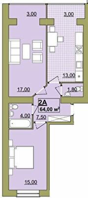 2-комнатная 64 м² в ЖК Городок Центральный от 13 500 грн/м², Ивано-Франковск