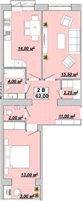 2-комнатная 62 м² в ЖР Княгинин от 13 500 грн/м², Ивано-Франковск