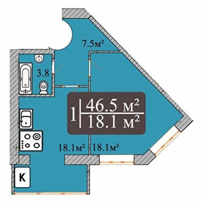 1-комнатная 46.5 м² в ЖК Dream Park от 15 000 грн/м², Хмельницкий